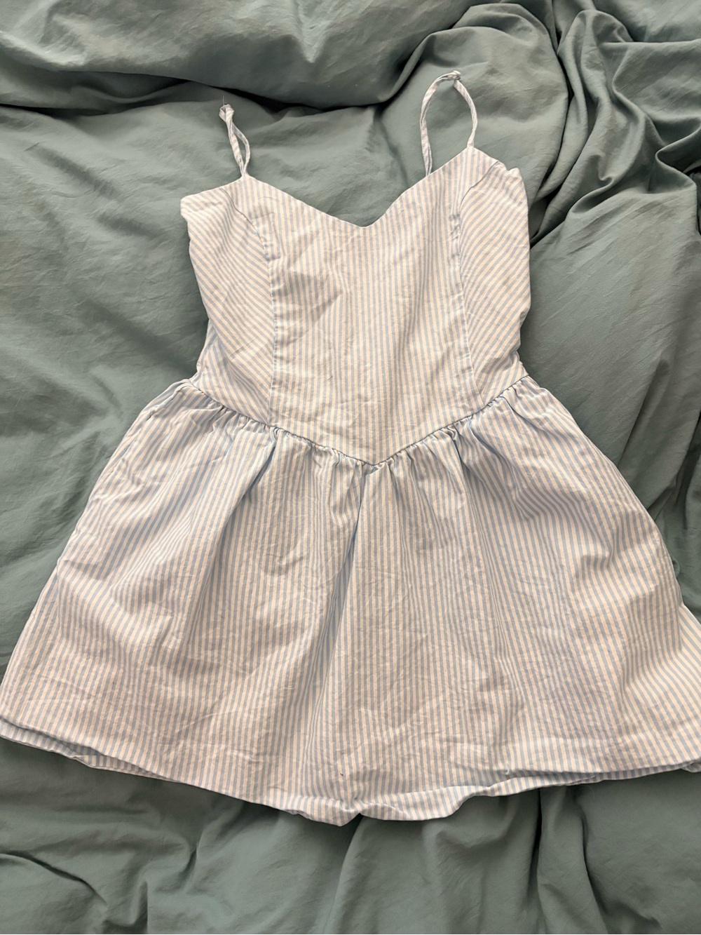 Light Blue & White Striped Mini Sundress - Spaghetti Strap